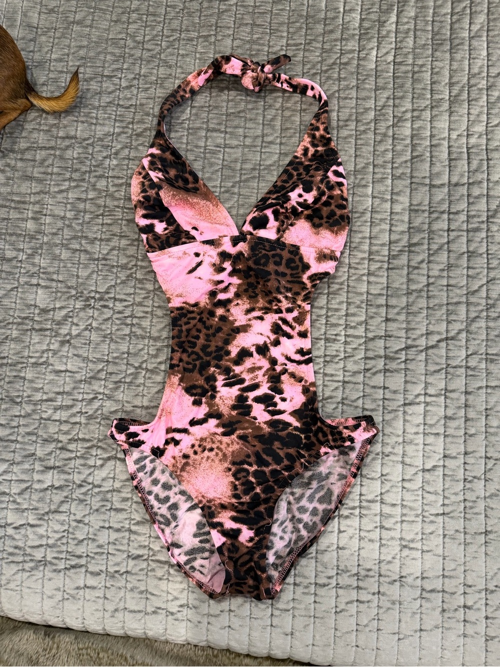 VENUS Pink and Brown Leopard Halter One-Piece Swimsuit